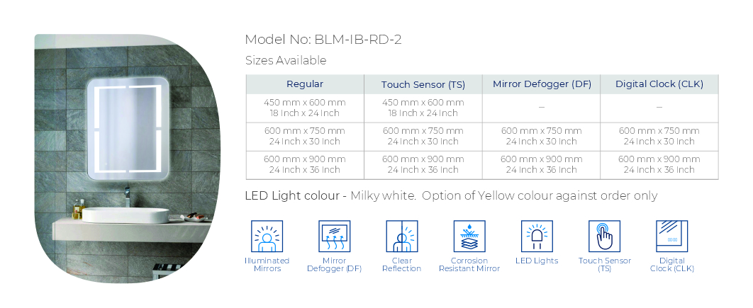 BLM-IB-RD-2 Back Lit Mirror Rounded corners  with Inside Border