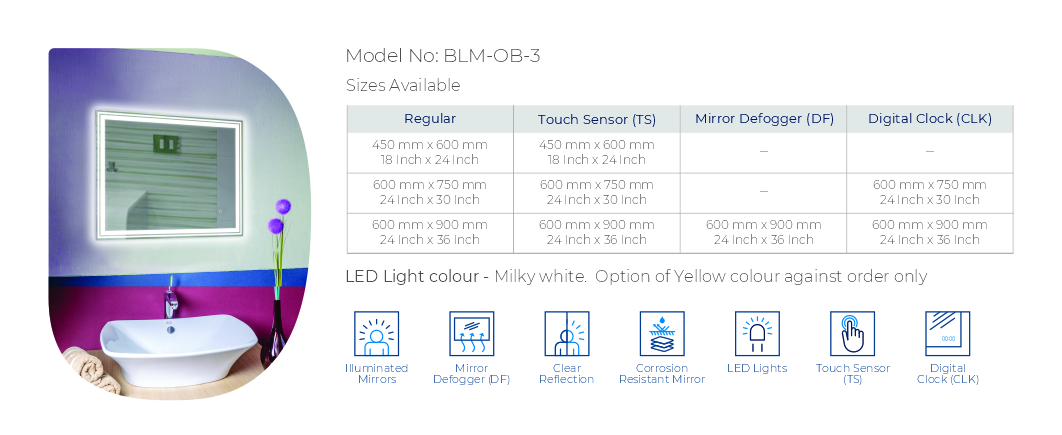 BLM-OB-3 Back Lit Mirror with Outside Border