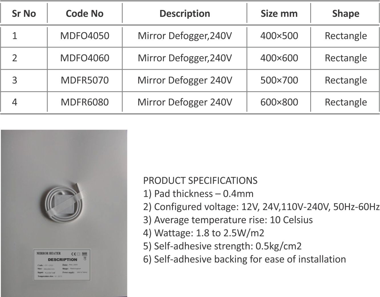 MIRROR DEFOGGING  PADS