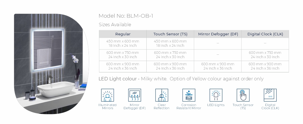 BLM-OB-1 Back Lit Mirror with Outside Border